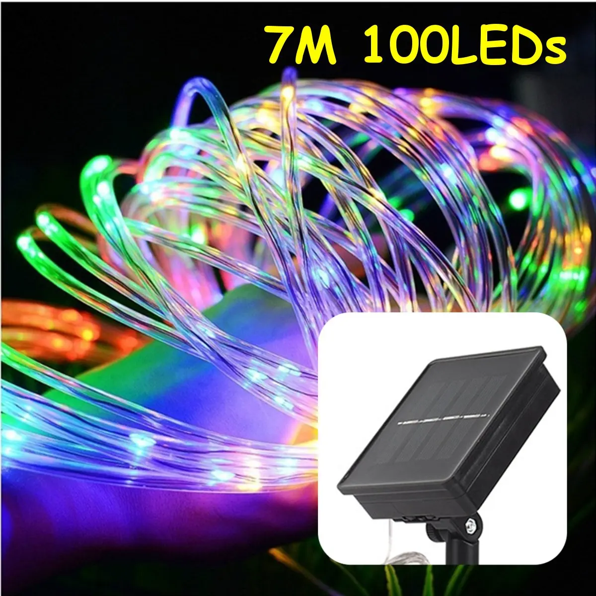 7M Multicolor 100LED 100/200 светодиодов USB/светильник на солнечной батарее, водонепроницаемый праздничный уличный веревочный светильник с медной проволокой для вечерние украшения свадеб 7 м/12 м - Испускаемый цвет: 7M Multicolor 100LED