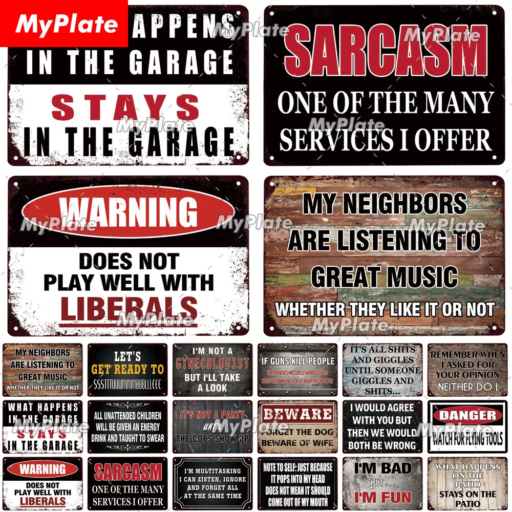 [MyPlate] Vintage Warning Text Slogan Metal Sign Tin Wall Word Decor For Bar Plaque Pub Club Home Poster | Дом и сад