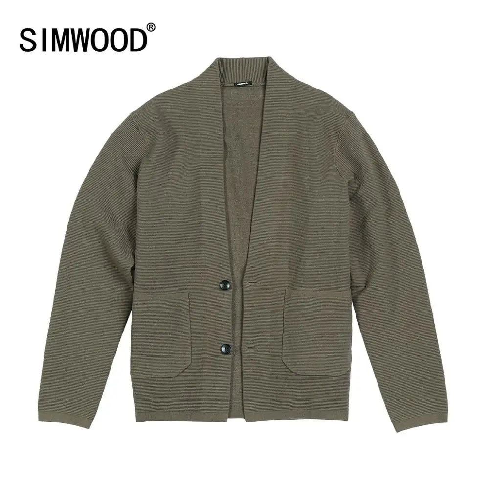 

SIMWOOD 2019 autumn winter new knitted cardigan men causal V-neck knitwear sweater high quality plus size clothes c