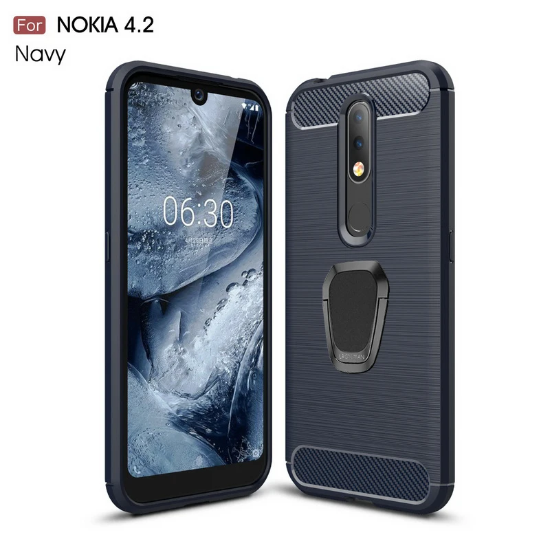 Корпус из углеродного волокна для Nokia 2,2 3,2 6,2 4,2 9 Pureview 7,1 3,1 5,1 6,1 7 Plus 6 2018X6X5X71 телефонные чехлы с кольцом-держателем крышки - Цвет: Тёмно-синий