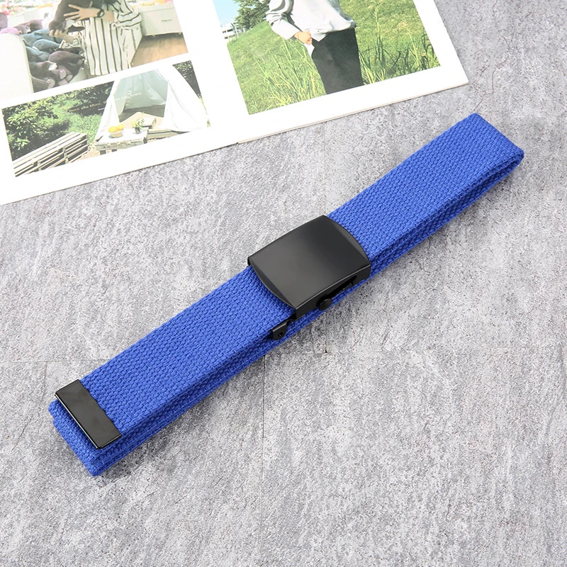 E Royal blue Качественный тканевый ремень унисекс ярких цветов с гладкой пряжкой, мужской ремень, Молодежные мужские и женские повседневные ковбойские брюки, детские ремни - Цвет: E Royal blue