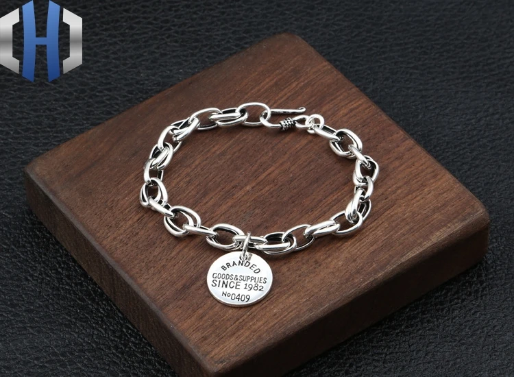 S925 стерлингового серебра украшения хипстера личности тайский серебряный корейский буквенный ярлык простой тренд мужчин и женщин браслеты