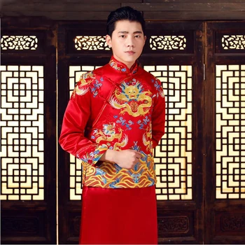 

New arrival male cheongsam Chinese style costume the groom dress jacket long gown traditional Chinese wedding dress men