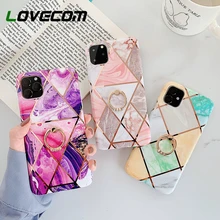 Чехол для телефона LOVECOM для iPhone 11 Pro XR XS Max 6 6S 7 8 Plus X Мягкая Гальваническая мраморная задняя крышка с кольцом на палец