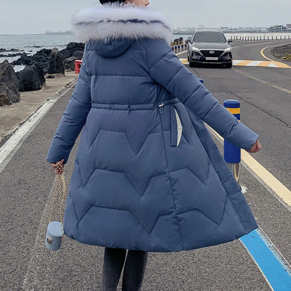 Хлопковая стеганая куртка женская с Двойным Толстым капюшоном меховое длинное корейское зимнее пальто милые повседневные однотонные парки свободного покроя XL-3XL высокого качества