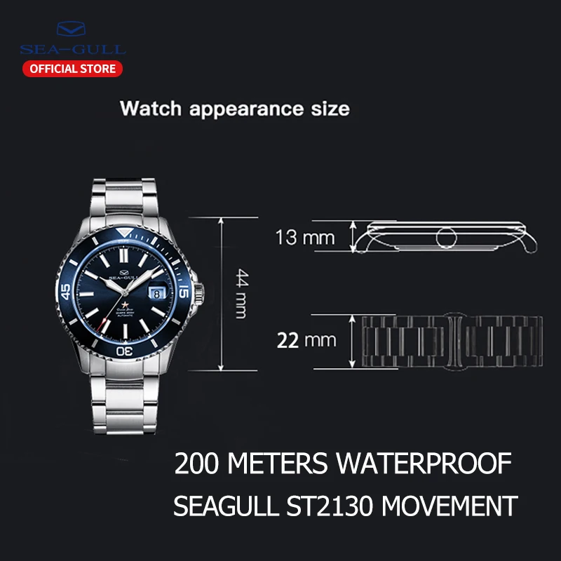 US $298.20 Seagull Watch Ocean Star Mens Automatic Mechanical Watch Rolex 200Meter Diving Watch Business Sports Waterproof Watch 816523
