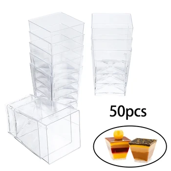 

50Pcs 60Ml 2Oz Disposable Plastic Cake Cups Clear Trapezoidal Food Container for Jelly Yogurt Mousses Dessert Baking