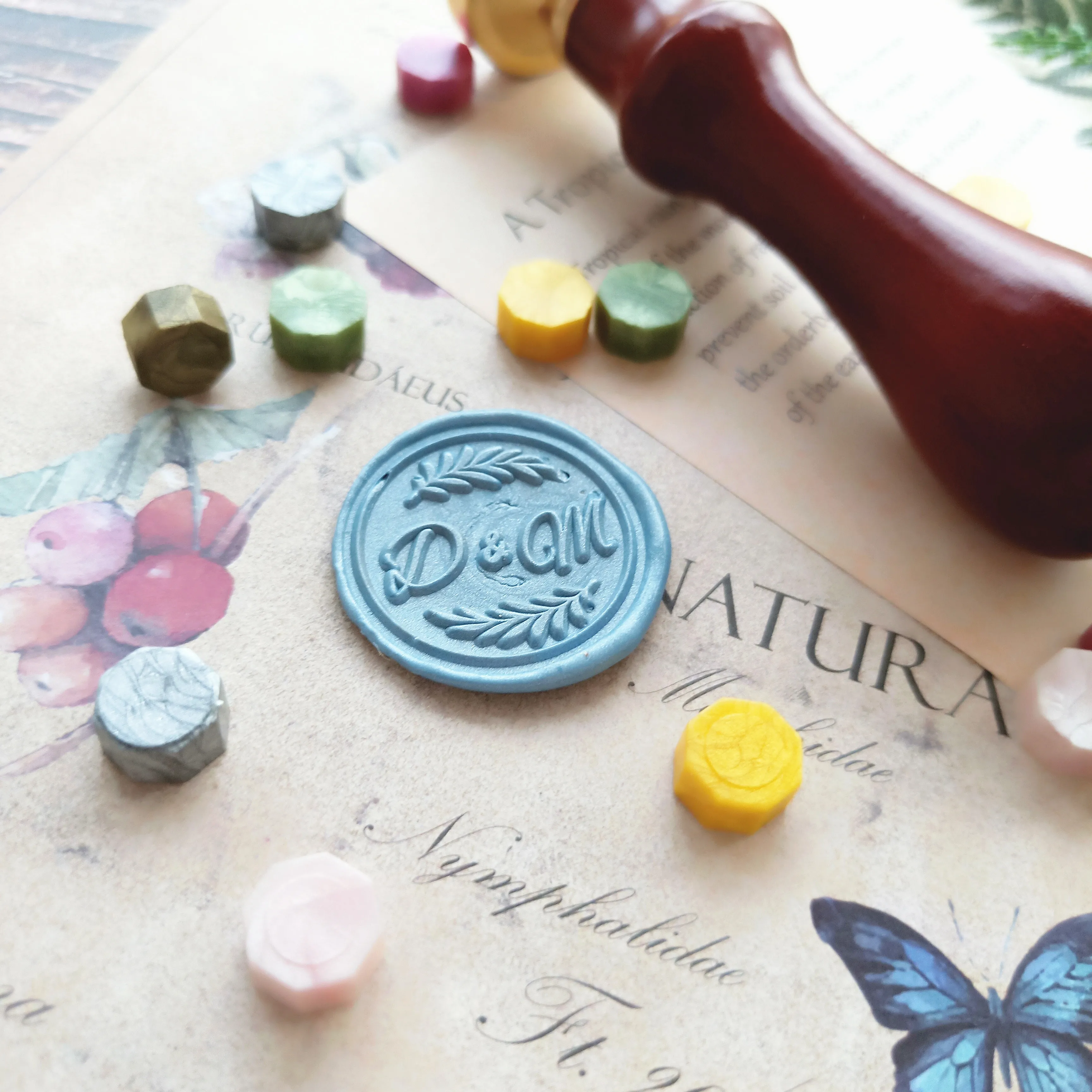 Customize brass stamp Box gift set leafr personalized double letter name/Sealing Wax/wedding Wax Seal Custom invitation | Дом и сад