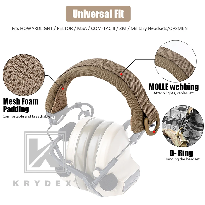 KRYDEX Tactical Headset Stand Protection Cover Modular Headband Earmuff Headphone Stand MOLLE Protection Case For HOWARD MSA CB