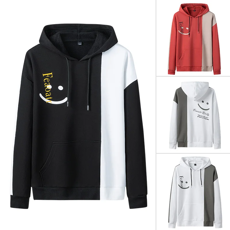 

Streetwear Harajuku Simplicity Patchwork Letter Print Hooded Hoodie Men Hoody Kangaroo Pocket Pullover Casual Sweatshirts
