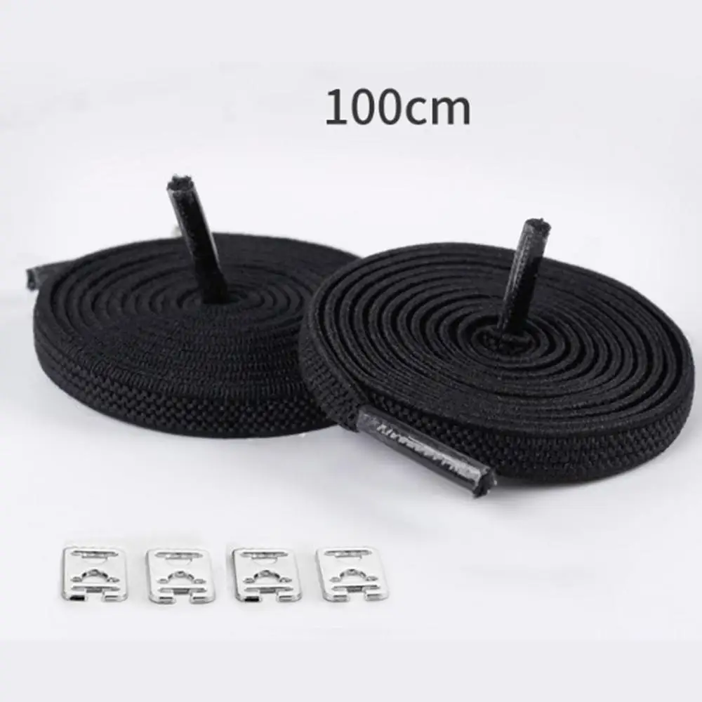 E-Black 1 пара, повседневные шнурки без галстука для кроссовок, эластичные, без шнурков, плоские шнурки, 100 см, яркие цвета, спортивные, уличные шнурки - Цвет: E-Black