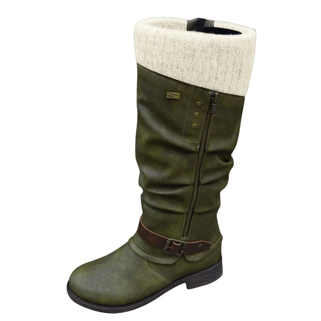 Зеленый Обувь; модные женские ботинки; zapatos de mujer; женские модные ковбойские сапоги для верховой езды в западном стиле; повседневные сапоги-трубы до колена - Цвет: Зеленый