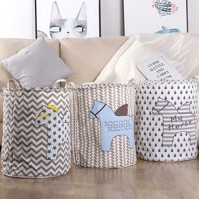 Storage Bag Dirty Clothes Cotton Linen Storage Bucket Tissue Sundries Receiving Barrel PE Coating Fashion Office Waterproof
