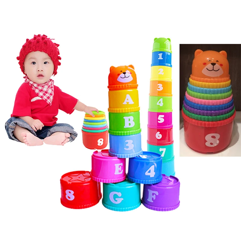

Double-sided 8PCS Educational Baby boy infant Toys 6Month+ Figures Letters Foldind Stack Cup Tower Children Early Intelligence