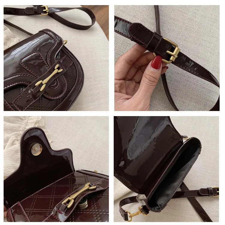 

2019 Winter New Style WOMEN'S Bag Korean-style Car Suture Square Sling Bag Bright Surface Shoulder Saddle Bag