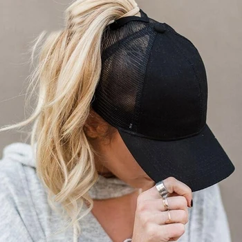 

GAOKE 2020 new ponytail baseball cap summer women's adjustable black hat messy cap casual cotton girl Snapback mesh cap