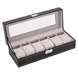 6 Слот кожаный ящик для часов витринный футляр-органайзер стеклянный ящик для хранения ювелирных изделий черный портативный практичный