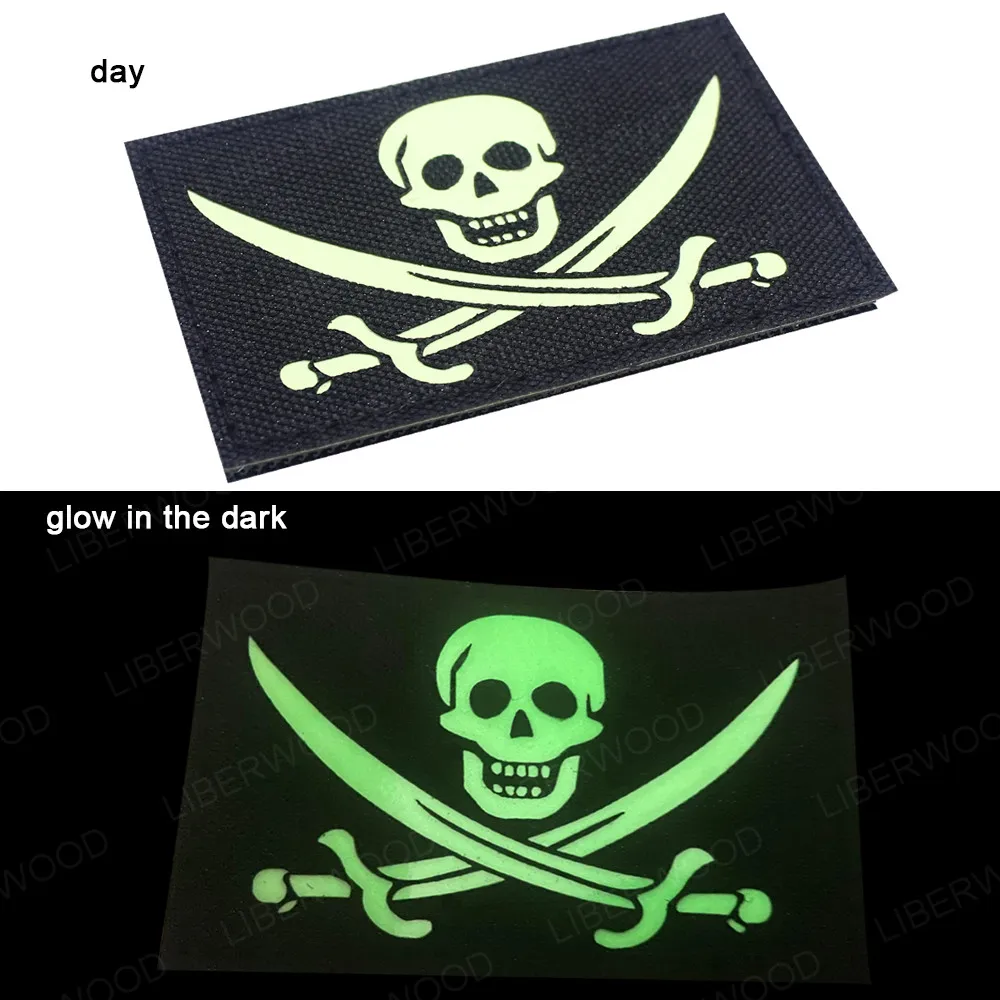 Black Beard Blackbeard Pirate Flag Patch Edward Forward Reflective Military Patch Tactical Trident Patch Applique 