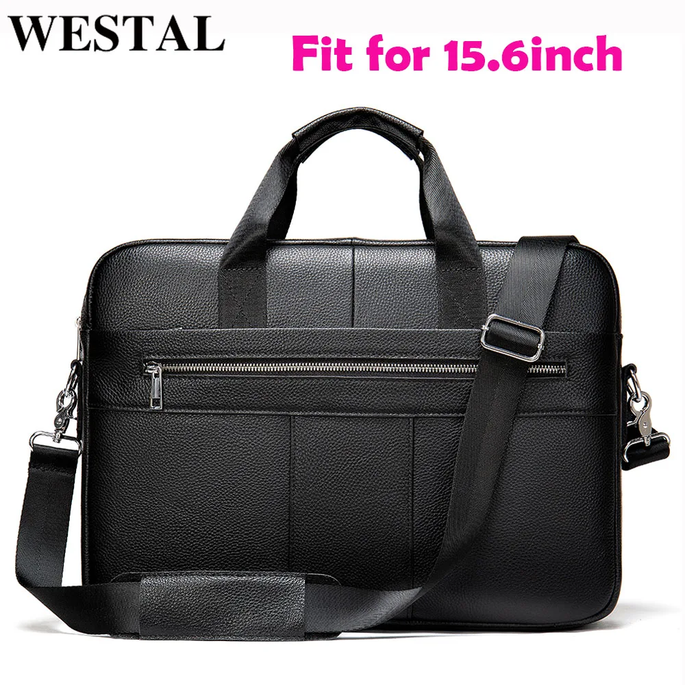 WESTAL мужской портфель мужская сумка из натуральной кожи для документов ноутбука 14