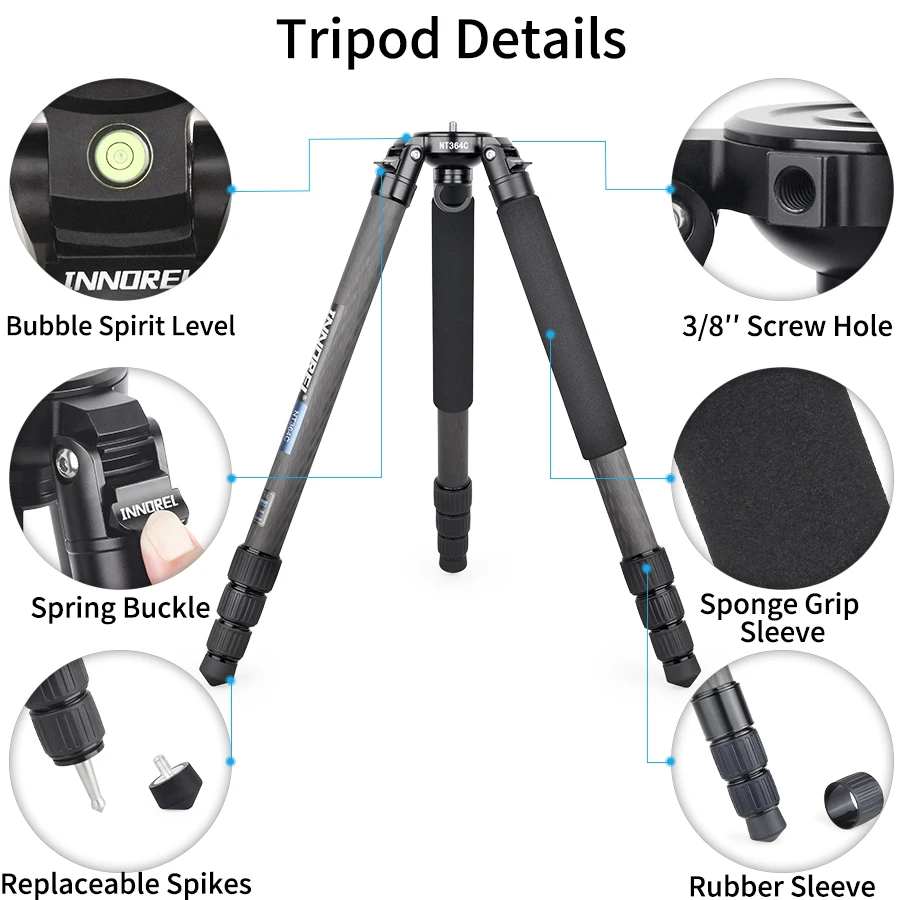 NT364C 전문 탄소 섬유 그릇 삼각대 DSLR 카메라 비디오 캠코더 헤비 듀티 25kg 최대로드 조류 관찰 카메라 스탠드