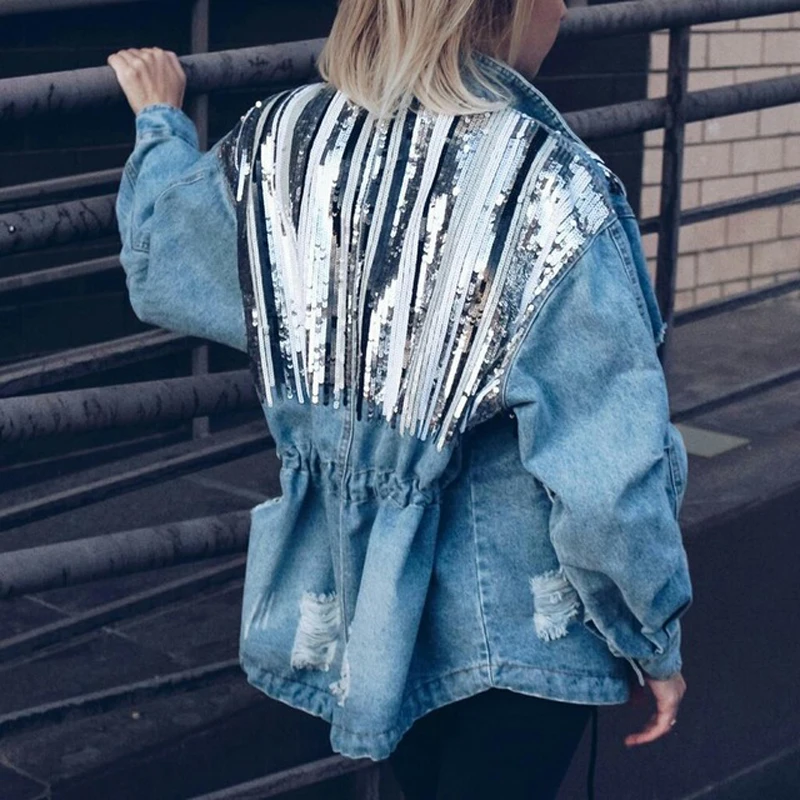 sequin blue jean jacket