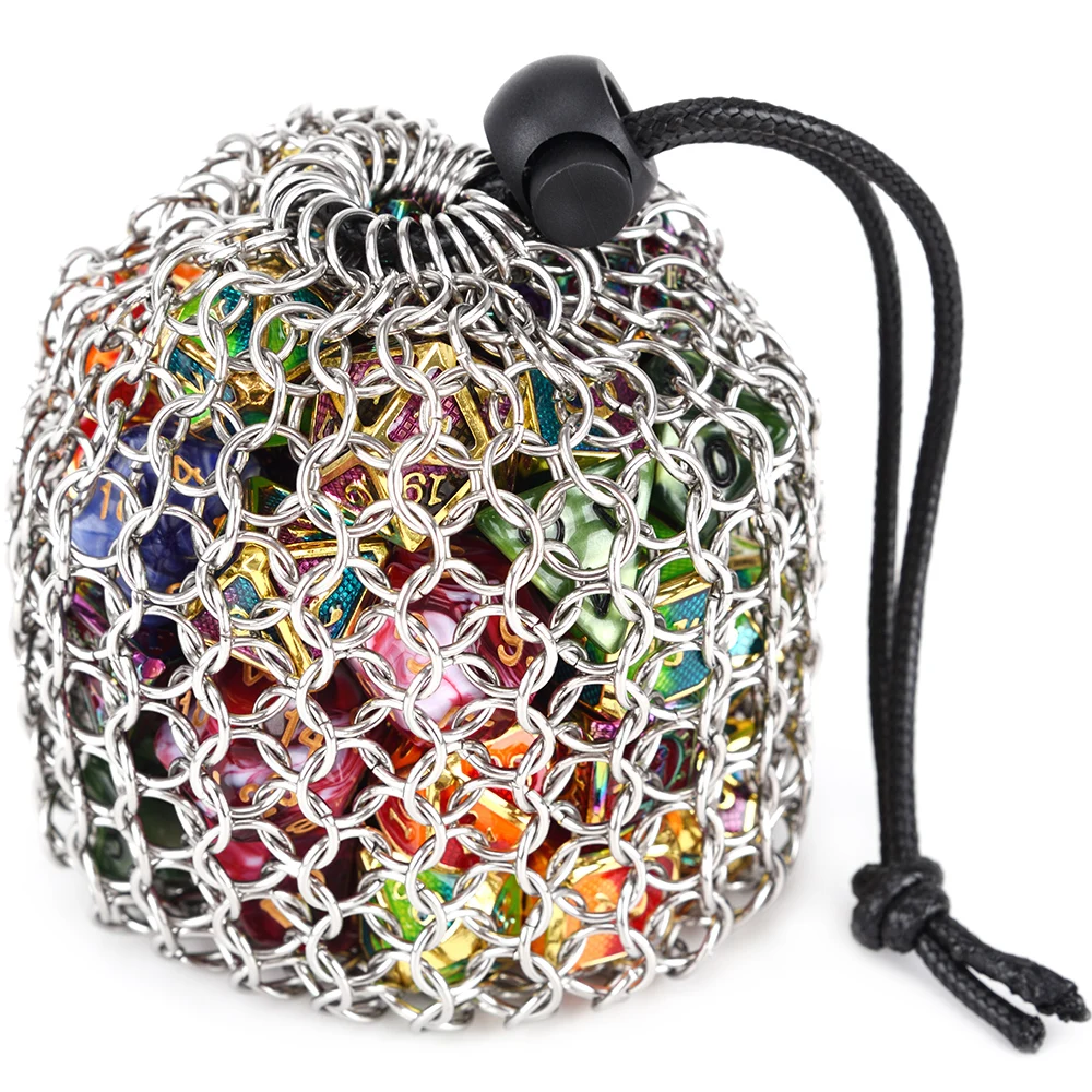 

Chainmail Dice Bag 304 Stainless Steel for DnD RPG Games Hold About 49pcs Dice