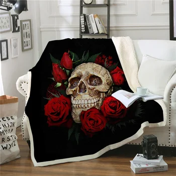 

Sugar Skull Print Blanket Super Soft Warm Winter Flower Sherpa Fleece Throw Blanket Bed Cover Bedspread For Adult Sofa Couch Car