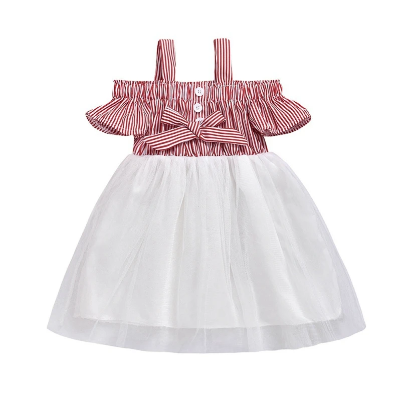Baby Girls Dress Children's Bow Striped Suspender Stitching Tulle Summer Casual Kids Girl Clothes | Детская одежда и обувь