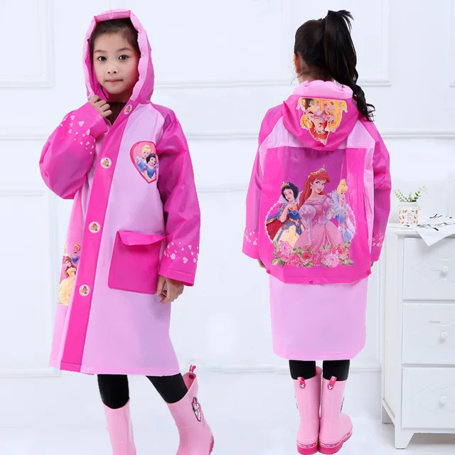 Disney Pink Minnie  Kids Raincoat Cartoon Inflatable hat Poncho Boys  Children Frozen raincoat  gift high quality princess