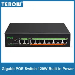 TEROW – commutateur POE Gigabit à 10 Ports, 120W, 8 Ports + 2 plinthes, 1000M, alimentation intégrée, isolation lan, Duplex complet/semi Duplex, Plug & Play 