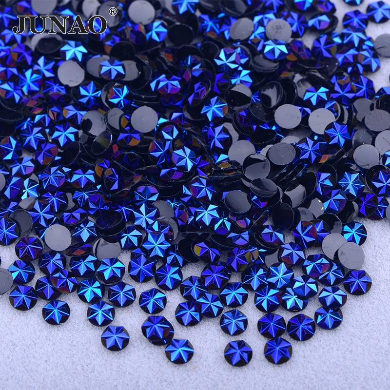 JUNAO 500pcs 5mm Purple Blue AB Flowers Nail Rhinestones Stones Appliques Resin Strass Crystal Stickers For Scrapbook Crafts