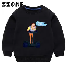 Забавный детский свитер с рисунком из мультфильма «Hello neighior»; детский Хлопковый пуловер с капюшоном; топы для девочек и мальчиков; осенняя одежда; KYT5225