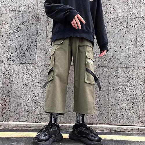 Harajuku женские брюки-карго уличная эластичная высокая талия Черные Серые свободные женские карманы брюк pantalon femme хип хоп брюки