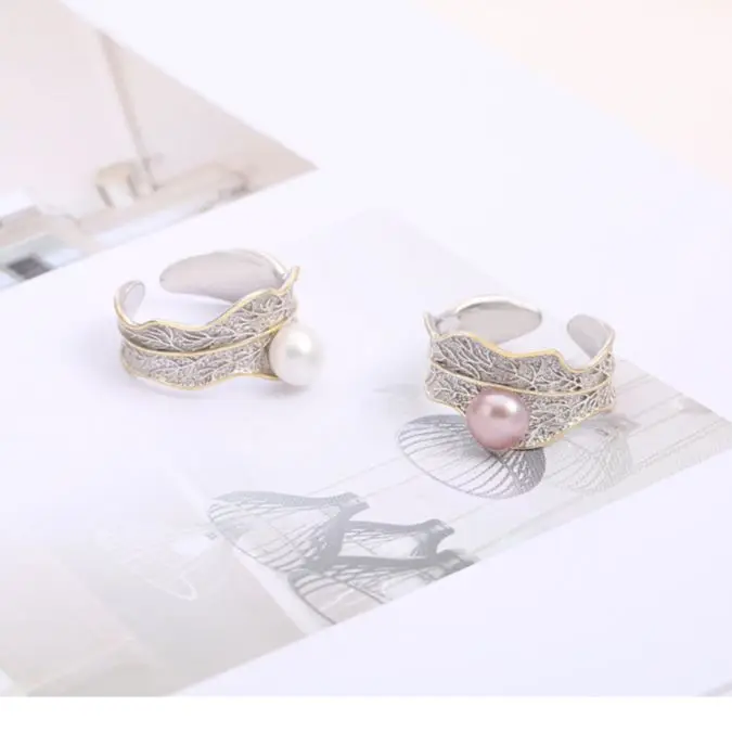 S925 Sterling Silver Jewelry Natural Pearl Ring Fittings Adjustable Simple Fine Silver Open Ring Settings Mountings Diy