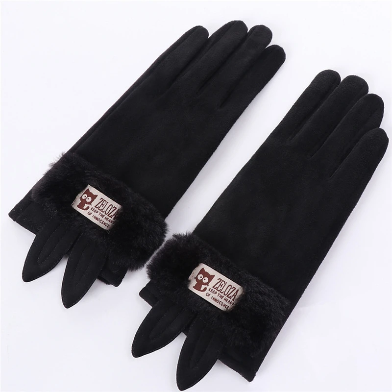 Rabbit Ears Gloves Women Touch Screen Winter Glove Imitation Rabbit Hair Warm Velvet Mittens Lady Deerskin Cute Student Gloves