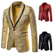 2019 Mens Coat Single Breasted One Button Suit Blazer Luxury Floral Print Suit Jacket Men Wedding Party Stage Wear