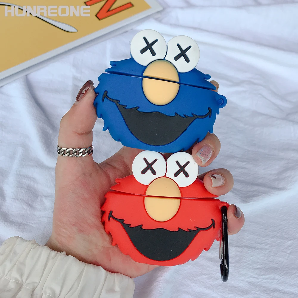 

For Apple Airpods 1 / 2 Universal Cases Cover Street Fashion Sesame Street Protector (Blue Red)