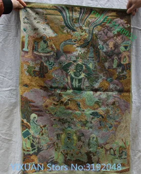 ¡36 pulgadas seda satén Verde Tara iluminación diosa Tangka Thangka pinturas Mural Cruz puntada bordado decoración!