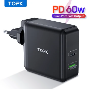 

TOPK 60W USB Charger Quick Charge 3.0 USB Type C PD Charger Fast Phone Charger for iPhone iPad Pro Macbook Samsung