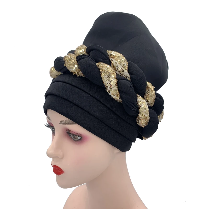 african culture clothing Latest African Auto Geles Headtie Already Made Headties Shinning Sequins Turban Cap for Women Ready Female Head Wraps african traditional clothing