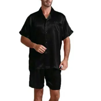 

Men's Stain Silk Pajama Set Men Pajamas Silk Sleepwear Men Sexy Modern Style Soft Cozy Satin Nightgown Men Home Summer PJ