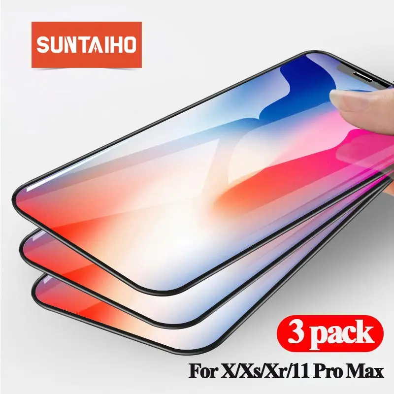 

Suntaiho For iphone 11 screen protector 3-pack For iphone screen protector tempered glass 11 pro max Xr X Xs 8 7 6 6s plus XsMAX