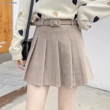 Новая модная шерстяная плиссированная мини-юбка для женщин с высокой талией зимняя женская шерстяная юбка с поясом Женская