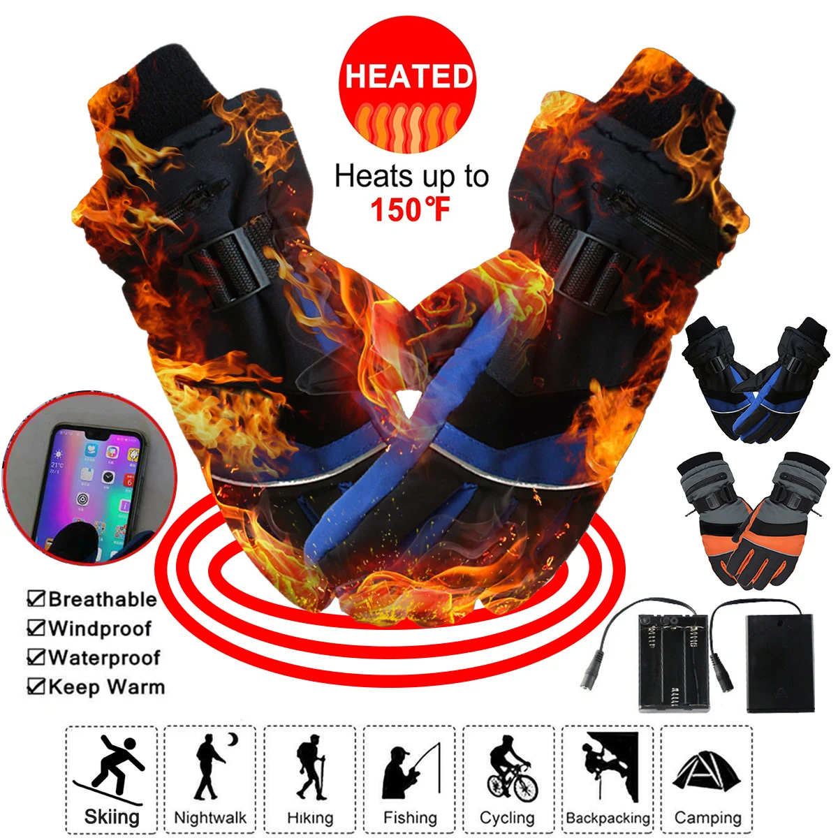 

Heated Gloves with Batteries Electric Winter Warm Gloves Hand Warmer for Skiing Cycling Riding Ski Full Fingers Gloves Man Women