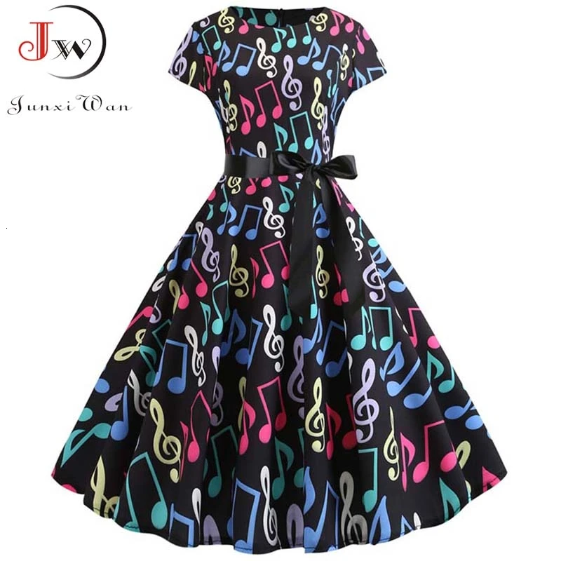 Women Vintage Summer Dress 50s 60s Swing Retro Plus Size Elegant Party Dresses Robe Femme Casual Print Office Midi Vestidos | Женская