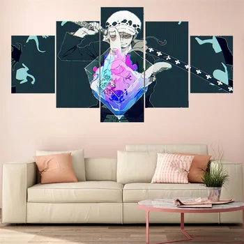 

Janpan Anime ONE PIECE Home Decor Modular Picture 5 Piece Print Trafalgar Law Anime Painting Poster Wall Art For Room Decoration