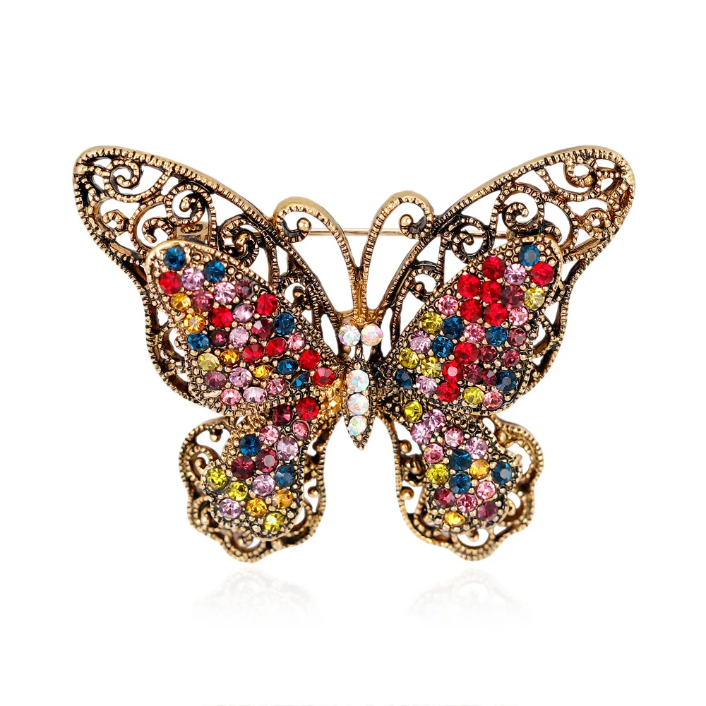 

Vintage Luxury Crystal Diamante Butterfly Brooches Bejeweled For Women Party Banquet Rhinestone Pins Clothese Accessories AG026
