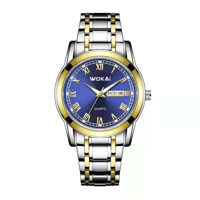 Wokai High Quality Casual Men S Steel Band Quartz Waterproof Watch Men S English And Chinese Double Calendar Luminous Clock Quartz Watches Aliexpress