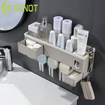 

GUNOT Wall-mounted Toothbrush Holder With Cup Automatic Toothpaste Squeezer Dispenser Home Storage Box Bathroom Accessories