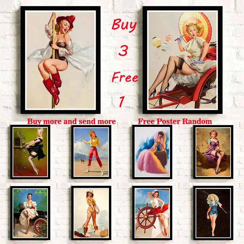 Pin Up Girl Kraftpaper Poster Oldschool World War Ii Sexy Beauty Painting Abstract Wall Sticker Per Coffee House Bar Frameless